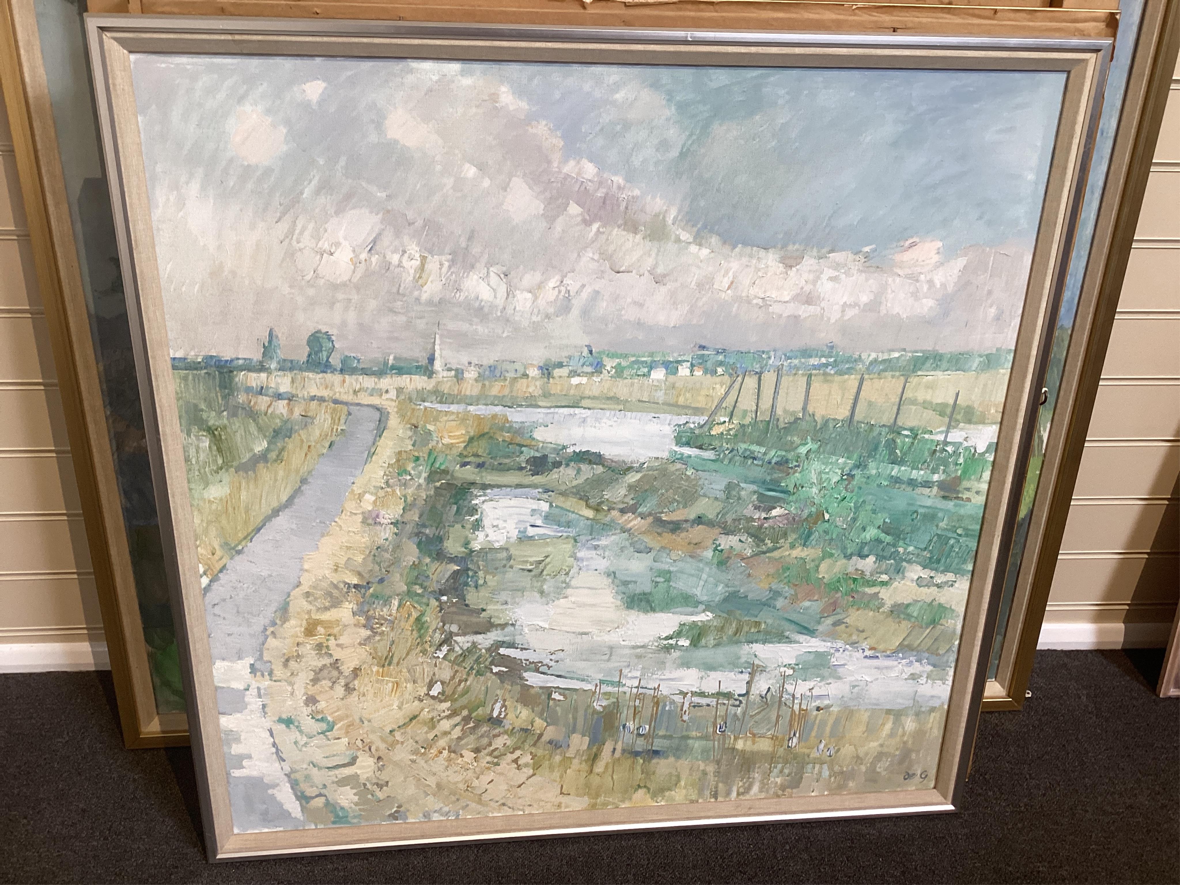 Sir Roger de Grey, P.R.A. (English, 1918-1995), 'Marshes, Nieulle', oil on canvas, 90 x 90cm